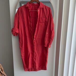 Woman’s European Flax Linen Red Casual dress